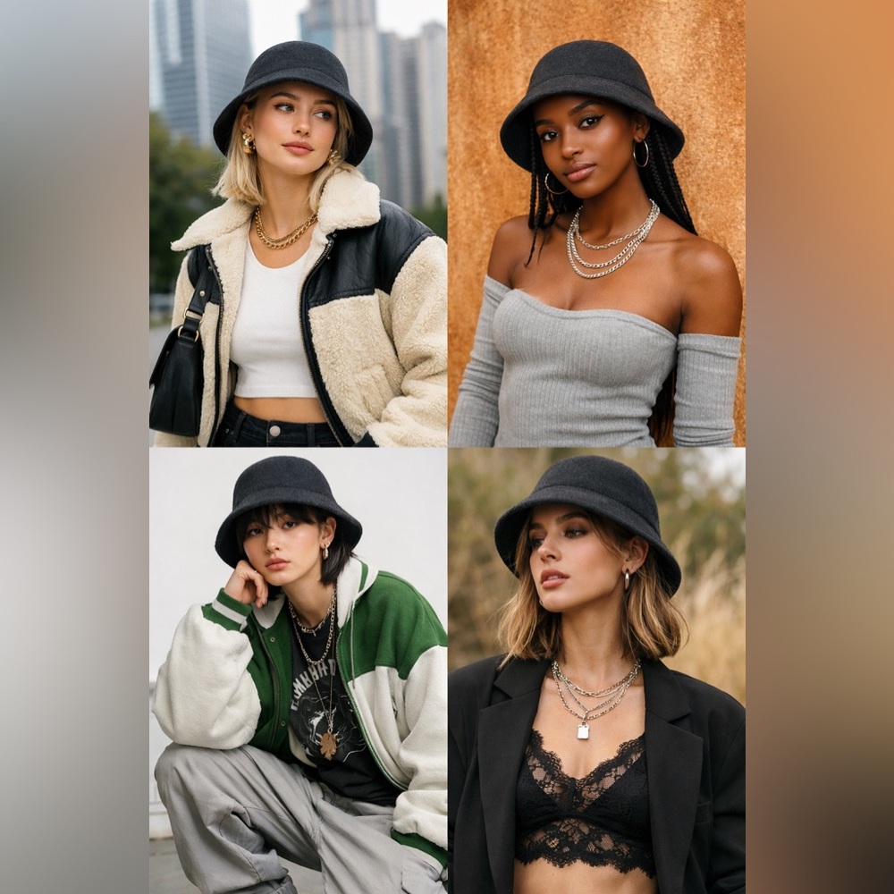 100% felted wool bucket hat / cloche